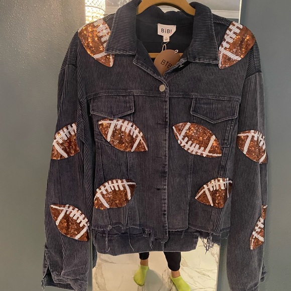 BiBi Jackets & Blazers - BiBi Blue Jacket with Sequin Footballs